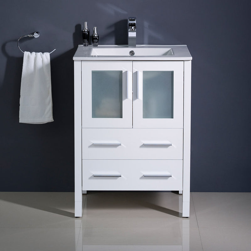 Fresca Torino 24" White Modern Bathroom Cabinet with Top and Integrated Sink FCB6224WH-I