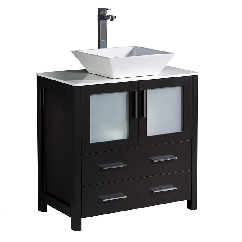 Fresca Torino 30" Espresso Modern Bathroom Cabinet w/ Top & Vessel Sink FCB6230ES-CWH-V