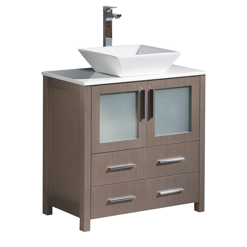 Fresca Torino 30" Gray Oak Modern Bathroom Cabinet w/ Top & Vessel Sink FCB6230GO-CWH-V