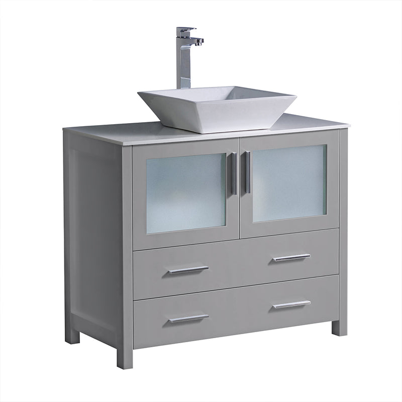 Fresca Torino 36" Gray Modern Bathroom Cabinet w/ Vessel Sink FCB6236GR-CWH-V