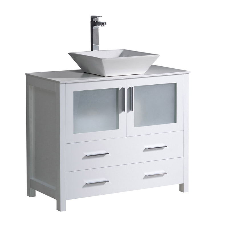 Fresca Torino 36" White Modern Bathroom Cabinet w/ Top & Vessel Sink FCB6236WH-CWH-V