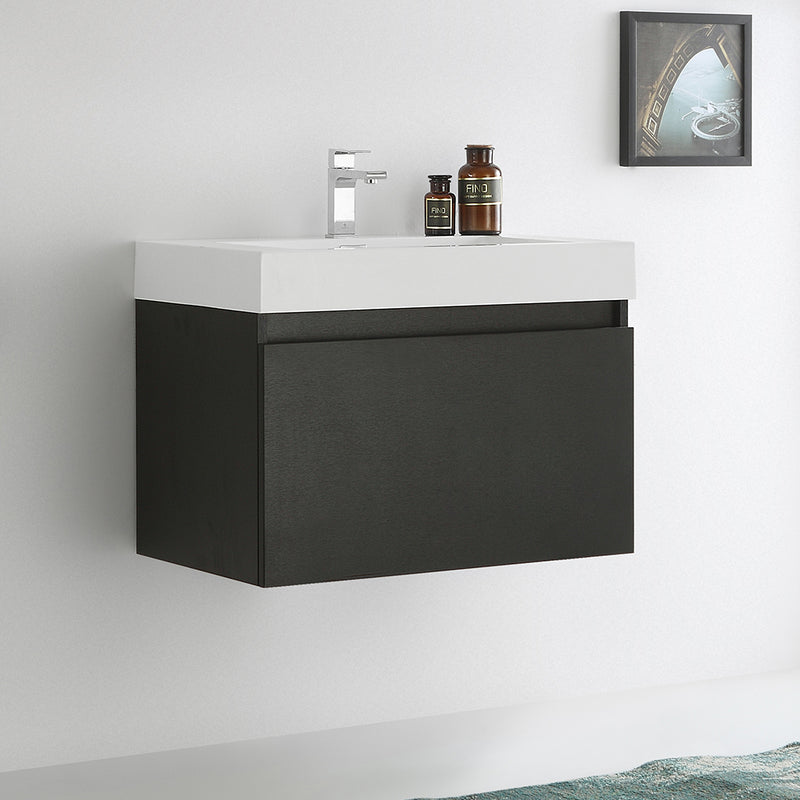 Fresca Mezzo 30" Black Wall Hung Modern Bathroom Cabinet with Integrated Sink FCB8007BW-I