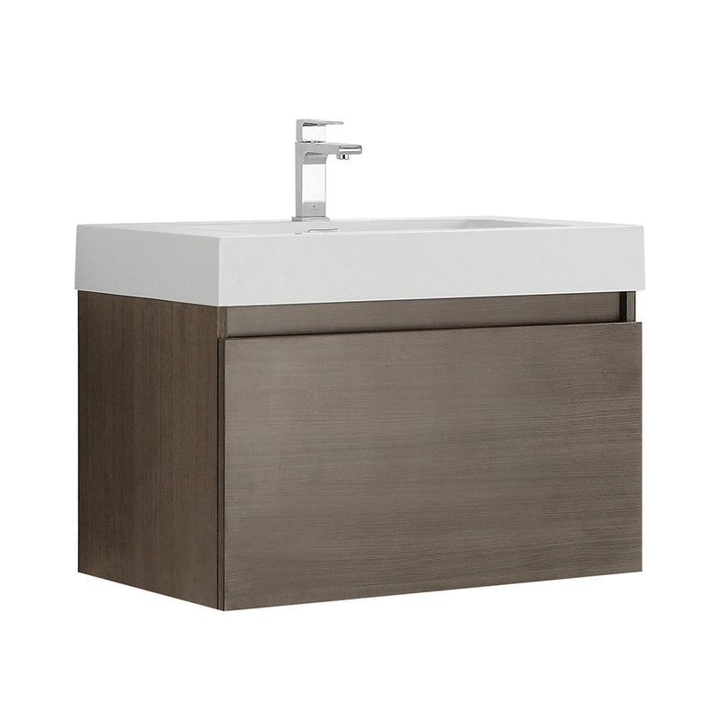 Fresca Mezzo 30" Gray Oak Wall Hung Modern Bathroom Cabinet w/ Integrated Sink FCB8007GO-I