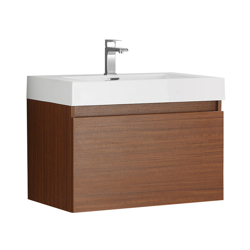 Fresca Mezzo 30" Teak Wall Hung Modern Bathroom Cabinet w/ Integrated Sink FCB8007TK-I