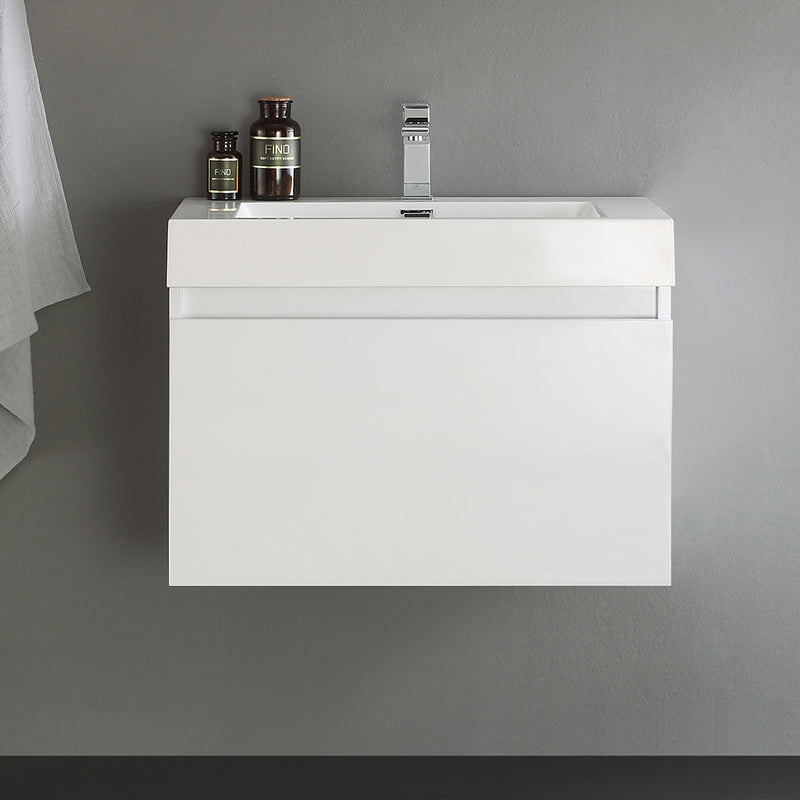 Fresca Mezzo 30" White Wall Hung Modern Bathroom Cabinet with Integrated Sink FCB8007WH-I