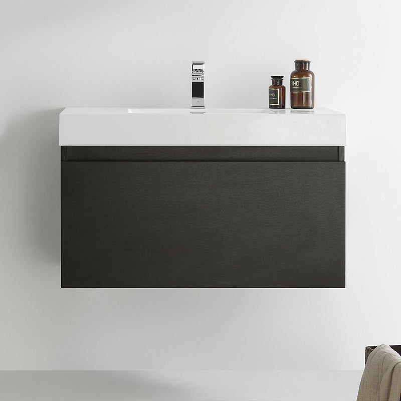 Fresca Mezzo 36" Black Wall Hung Modern Bathroom Cabinet with Integrated Sink FCB8008BW-I