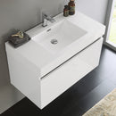 Fresca Mezzo 36" White Wall Hung Modern Bathroom Cabinet with Integrated Sink FCB8008WH-I