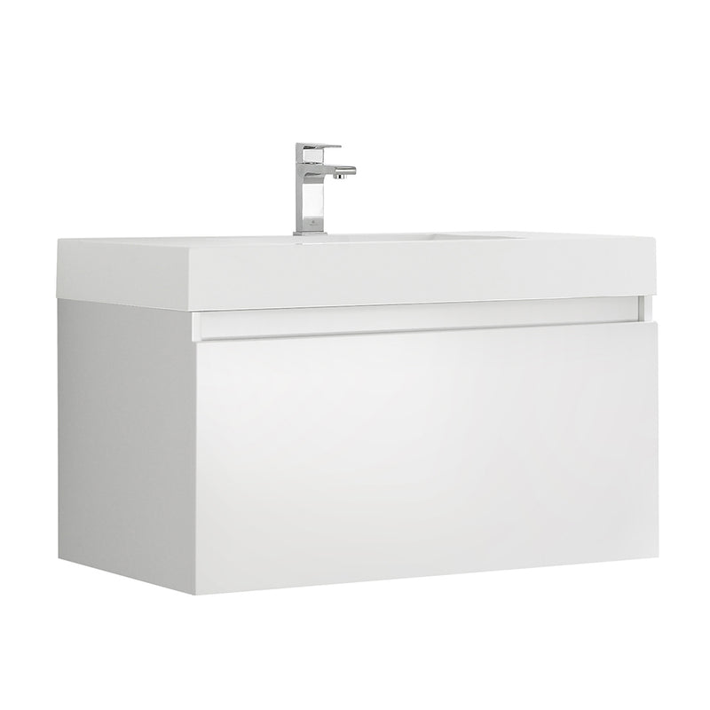 Fresca Mezzo 36" White Wall Hung Modern Bathroom Cabinet w/ Integrated Sink FCB8008WH-I