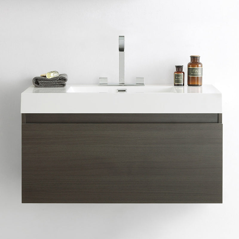 Fresca Mezzo 39" Gray Oak Modern Bathroom Cabinet with Integrated Sink FCB8010GO-I