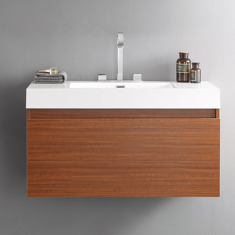 Fresca Mezzo 39" Teak Modern Bathroom Cabinet with Integrated Sink FCB8010TK-I