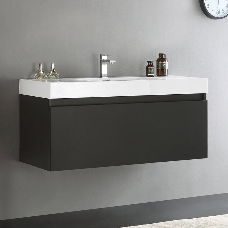 Fresca Mezzo 48" Black Wall Hung Modern Bathroom Cabinet with Integrated Sink FCB8011BW-I