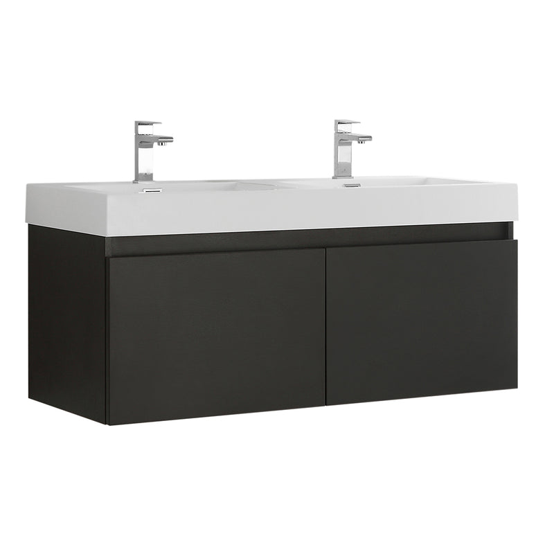 Fresca Mezzo 48" Black Wall Hung Double Sink Modern Bathroom Cabinet w/ Integrated Sink FCB8012BW-I