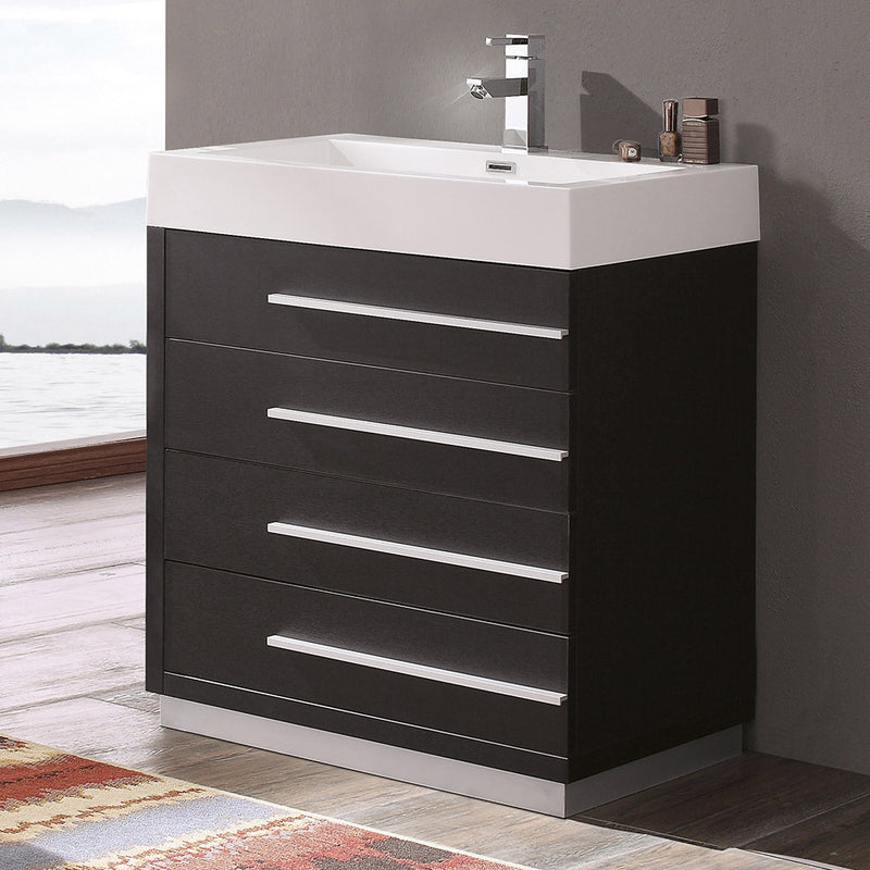 Fresca Livello 30" Black Modern Bathroom Cabinet with Integrated Sink FCB8030BW-I