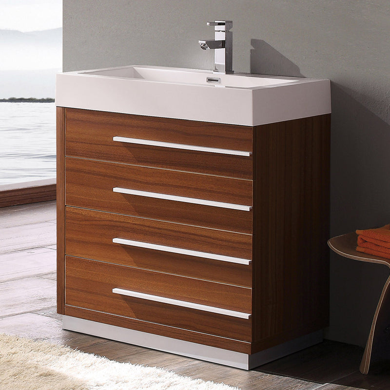 Fresca Livello 30" Teak Modern Bathroom Cabinet with Integrated Sink FCB8030TK-I