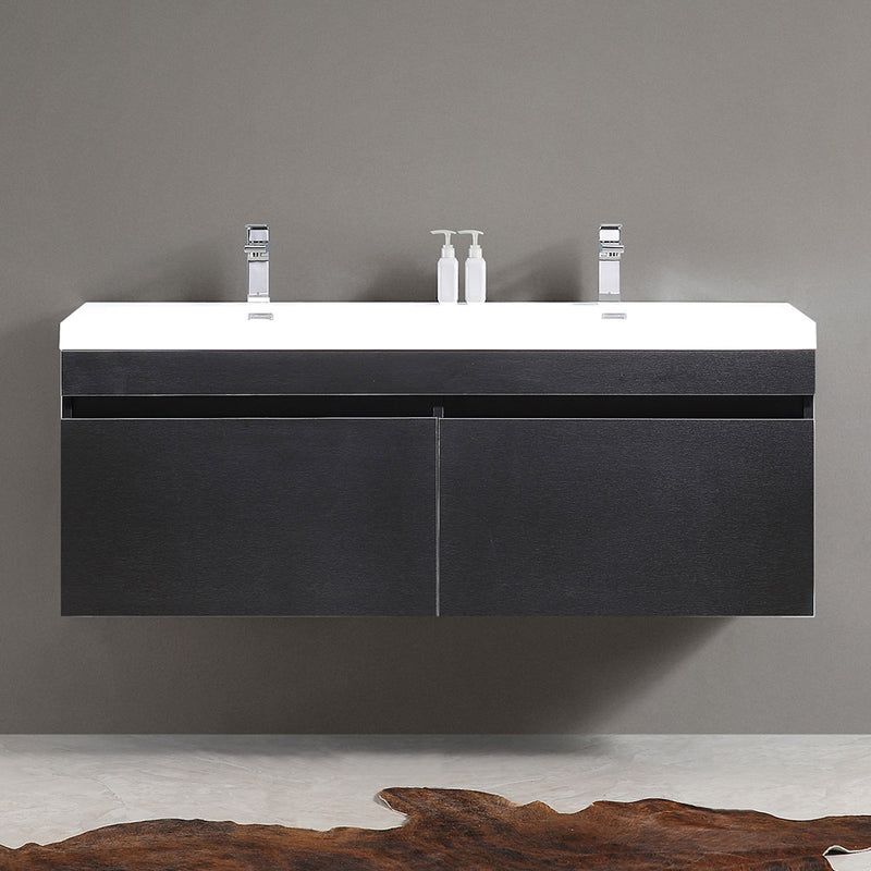 Fresca Largo 57" Black Modern Bathroom Cabinet with Integrated Sinks FCB8040BW-I