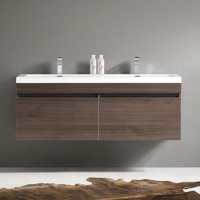 Fresca Largo 57" Gray Oak Modern Double Sink Bathroom Cabinet with Integrated Sinks FCB8040GO-I