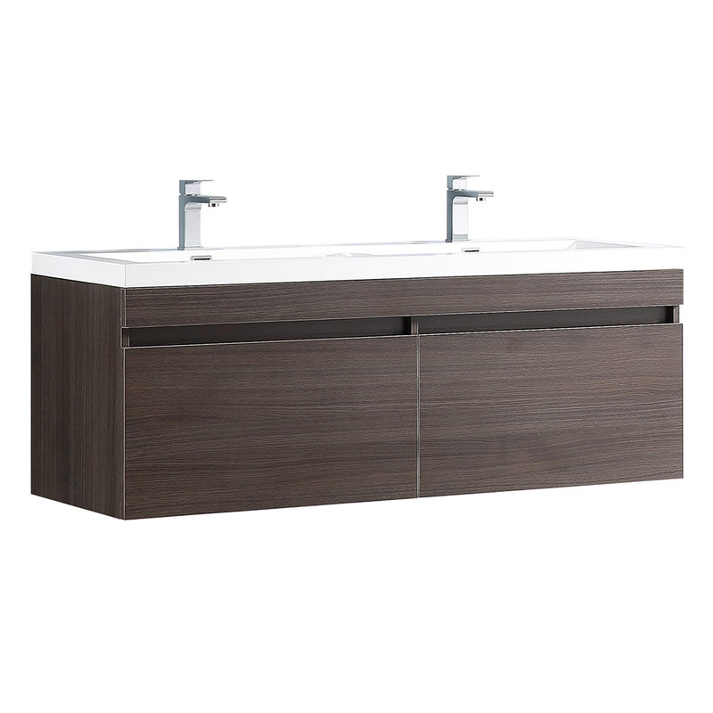 Fresca Largo 57" Gray Oak Modern Double Sink Bathroom Cabinet w/ Integrated Sinks FCB8040GO-I