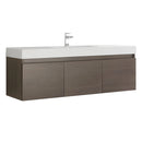 Fresca Mezzo 60" Gray Oak Wall Hung Single Sink Modern Bathroom Cabinet w/ Integrated Sink FCB8041GO-I