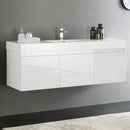 Fresca Mezzo 60" White Wall Hung Single Sink Modern Bathroom Cabinet with Integrated Sink FCB8041WH-I