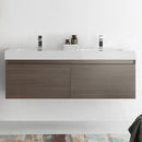 Fresca Mezzo 60" Gray Oak Wall Hung Double Sink Modern Bathroom Cabinet with Integrated Sink FCB8042GO-I