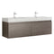 Fresca Mezzo 60" Gray Oak Wall Hung Double Sink Modern Bathroom Cabinet w/ Integrated Sink FCB8042GO-I