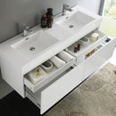 Fresca Mezzo 60" White Wall Hung Double Sink Modern Bathroom Cabinet with Integrated Sink FCB8042WH-I