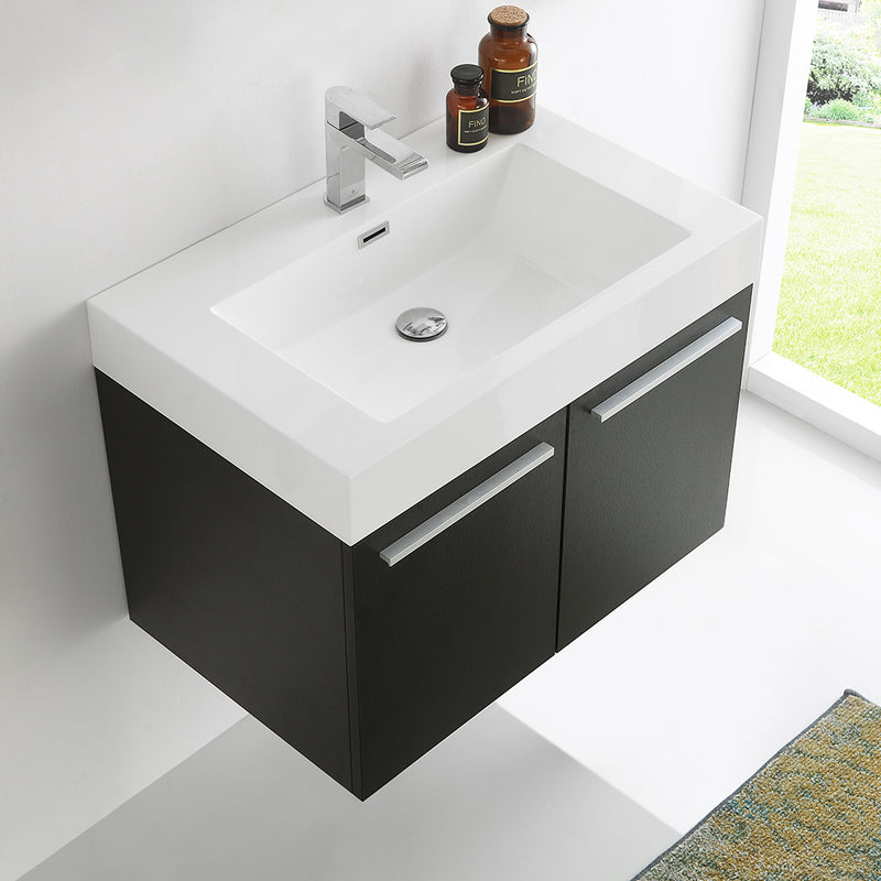 Fresca Vista 30" Black Wall Hung Modern Bathroom Cabinet with Integrated Sink FCB8089BW-I