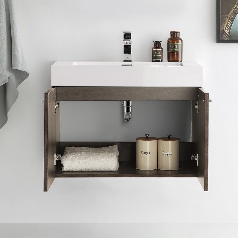 Fresca Vista 30" Gray Oak Wall Hung Modern Bathroom Cabinet with Integrated Sink FCB8089GO-I