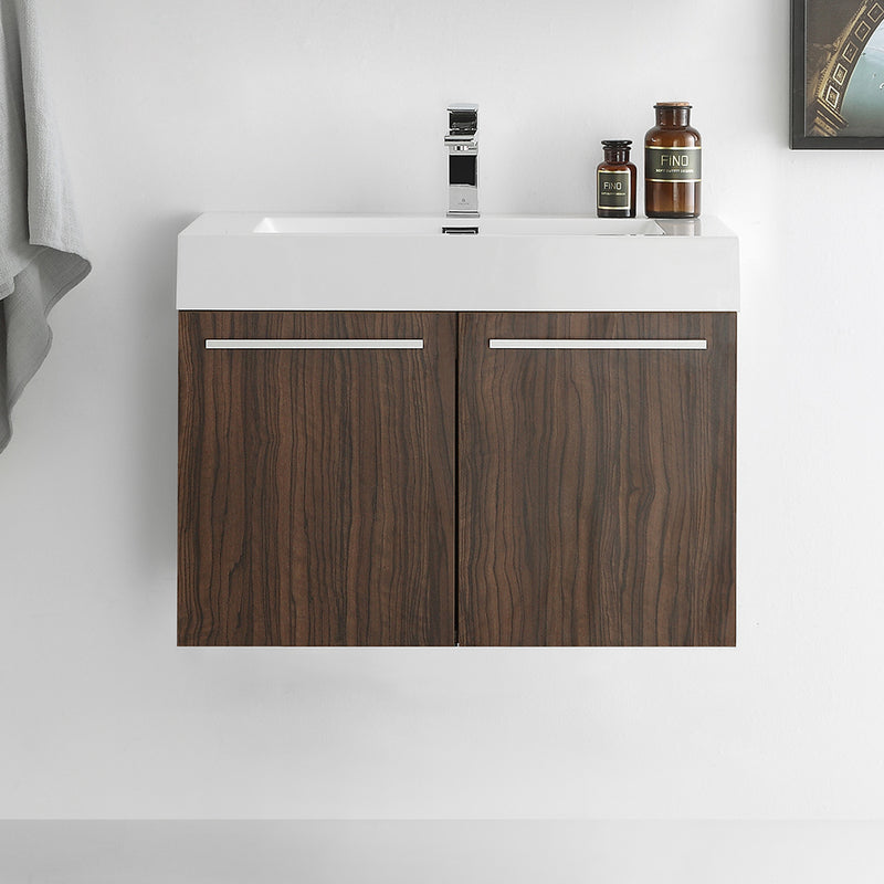 Fresca Vista 30" Walnut Wall Hung Modern Bathroom Cabinet with Integrated Sink FCB8089GW-I