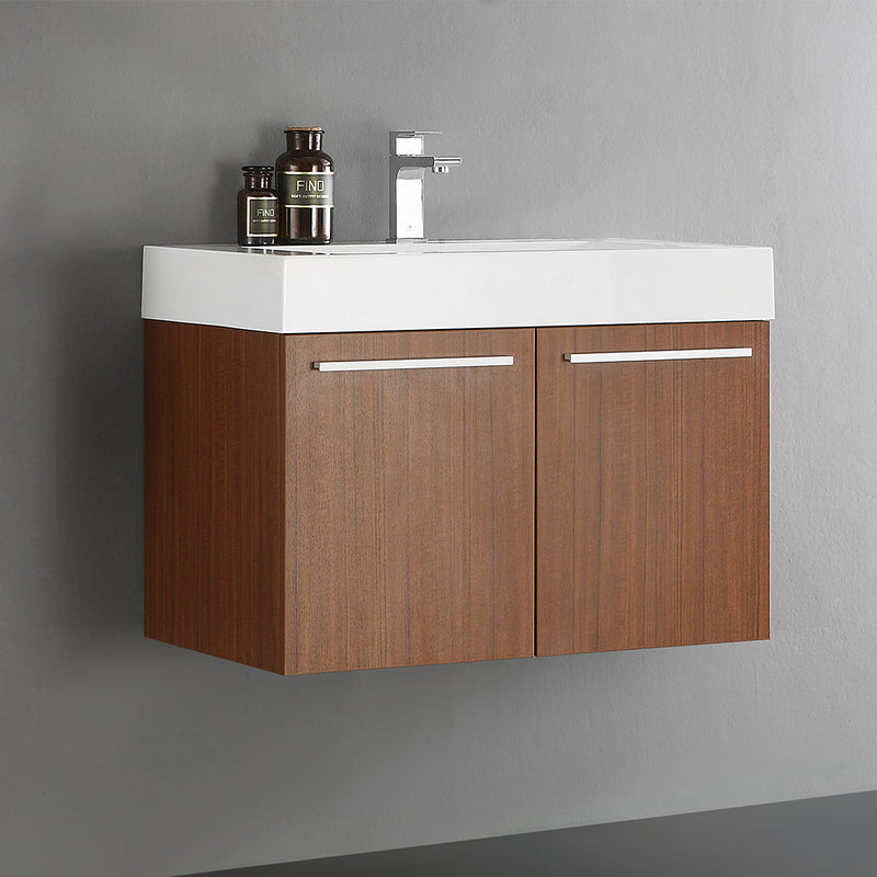 Fresca Vista 30" Teak Wall Hung Modern Bathroom Cabinet with Integrated Sink FCB8089TK-I