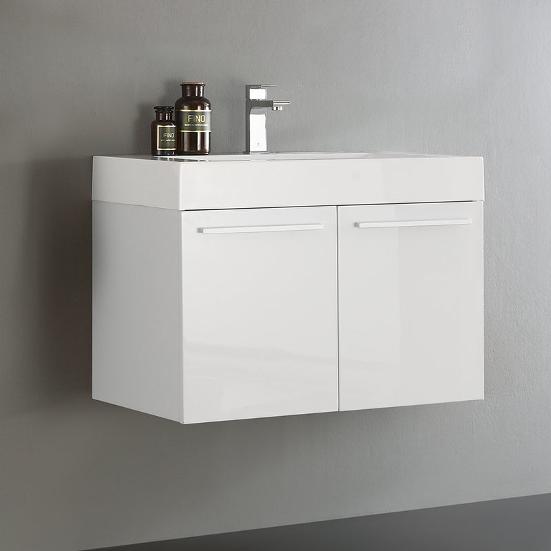 Fresca Vista 30" White Wall Hung Modern Bathroom Cabinet with Integrated Sink FCB8089WH-I