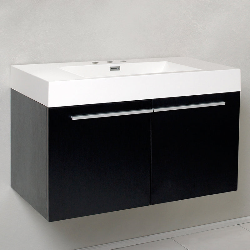 Fresca Vista 36" Black Modern Bathroom Cabinet with Integrated Sink FCB8090BW-I