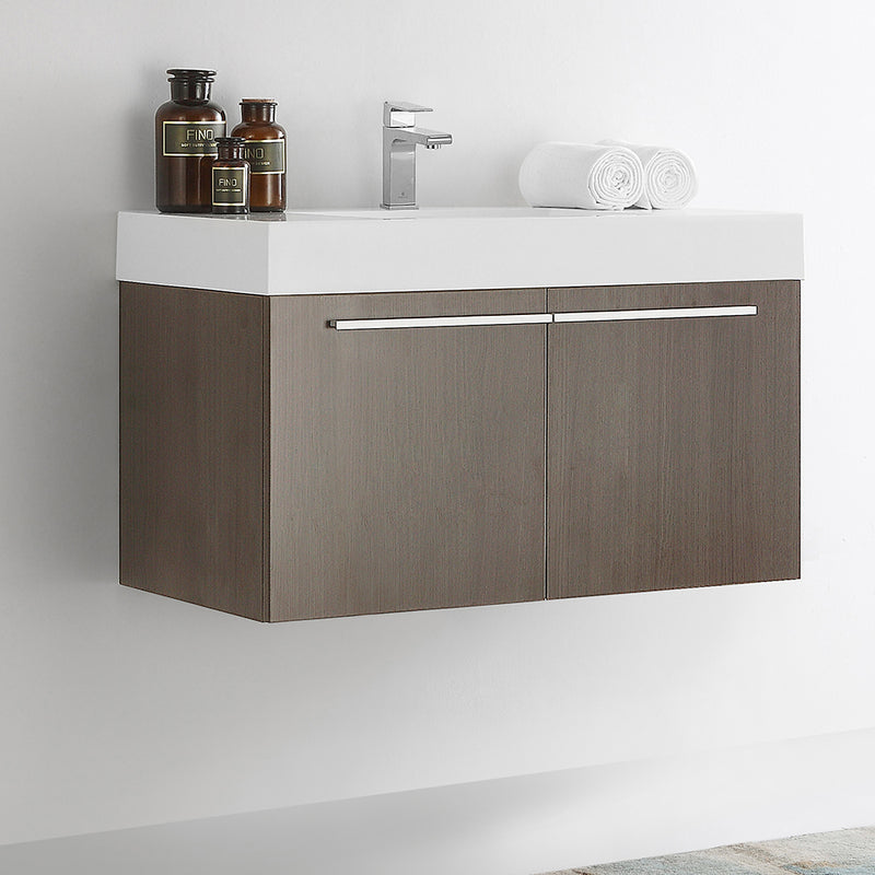 Fresca Vista 36" Gray Oak Modern Bathroom Cabinet with Integrated Sink FCB8090GO-I