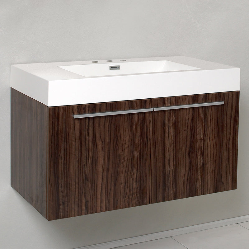 Fresca Vista 36" Walnut Modern Bathroom Cabinet with Integrated Sink FCB8090GW-I