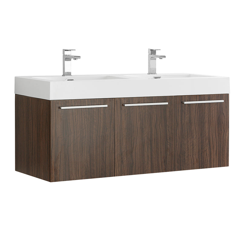 Fresca Vista 48" Walnut Wall Hung Double Sink Modern Bathroom Cabinet w/ Integrated Sink FCB8092GW-D-I