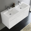 Fresca Vista 48" White Wall Hung Double Sink Modern Bathroom Cabinet with Integrated Sink FCB8092WH-D-I