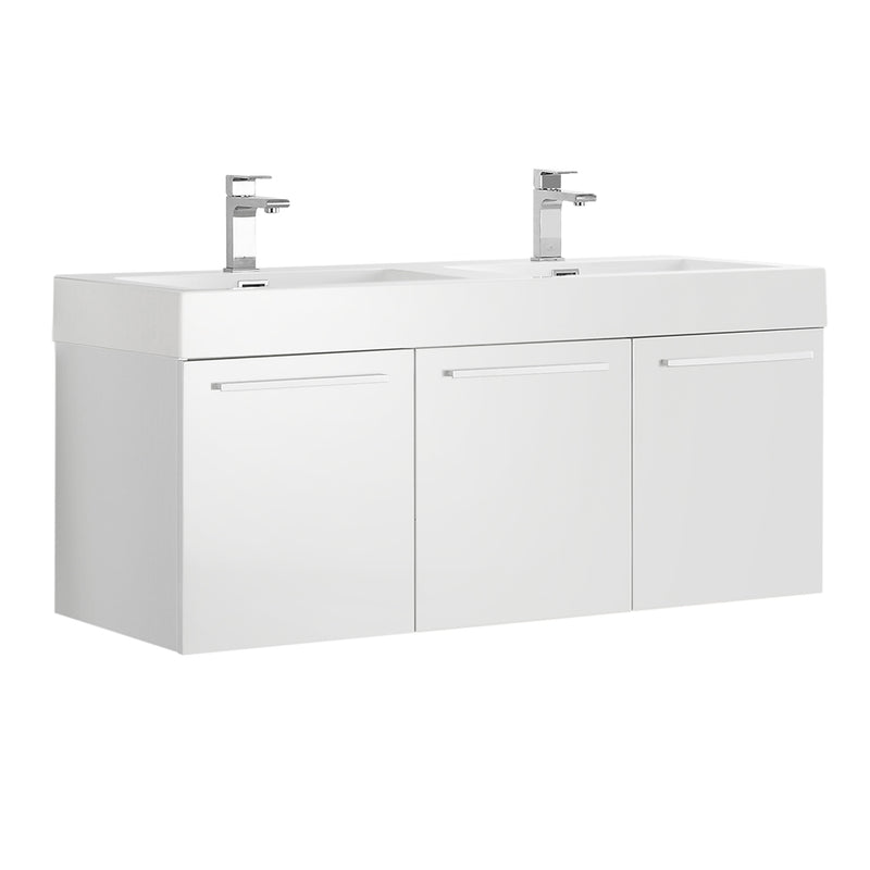 Fresca Vista 48" White Wall Hung Double Sink Modern Bathroom Cabinet w/ Integrated Sink FCB8092WH-D-I