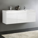 Fresca Vista 60" White Wall Hung Double Sink Modern Bathroom Cabinet with Integrated Sink FCB8093WH-D-I