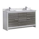 Fresca Allier Rio 60" Ash Gray Double Sink Modern Bathroom Cabinet w/ Top & Sinks FCB8119HA-CWH-U