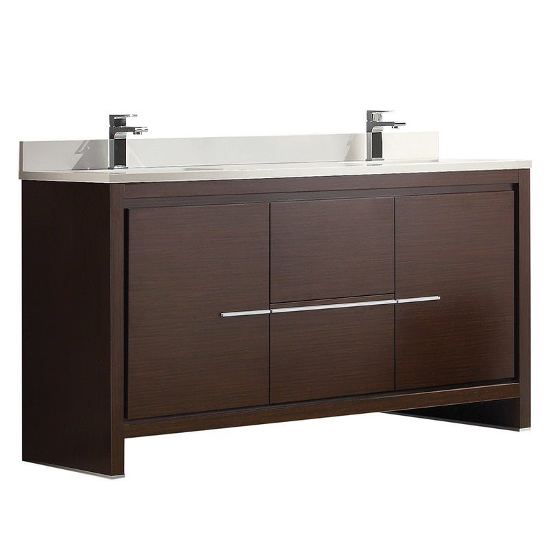 Fresca Allier 60" Wenge Brown Modern Double Sink Bathroom Cabinet w/ Top & Sinks FCB8119WG-CWH-U