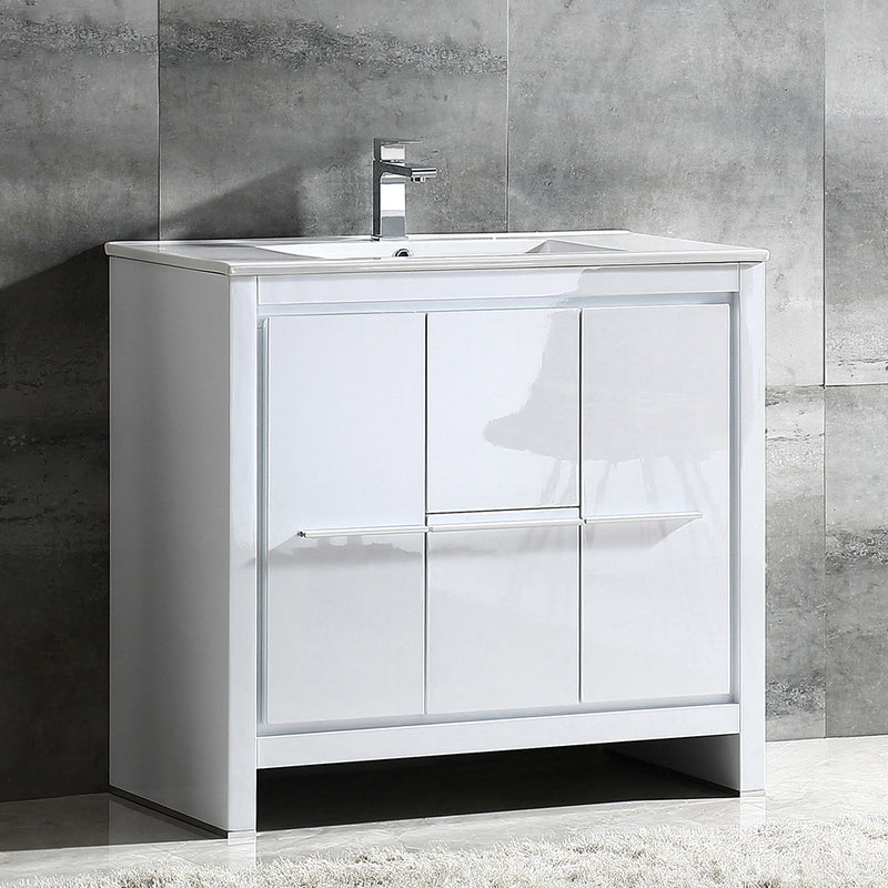 Fresca Allier 36" White Modern Bathroom Cabinet with Sink FCB8136WH-I