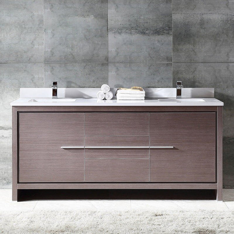 Fresca Allier 72" Gray Oak Modern Double Sink Bathroom Cabinet with Top and Sinks FCB8172GO-CWH-U