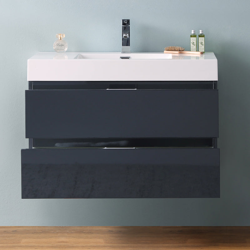 Fresca Valencia 36" Dark Slate Gray Wall Hung Modern Bathroom Vanity FCB8336GG-I