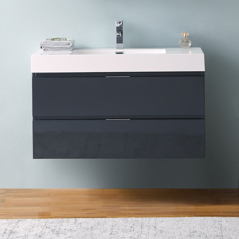 Fresca Valencia 40" Dark Slate Gray Wall Hung Modern Bathroom Vanity FCB8342GG-I