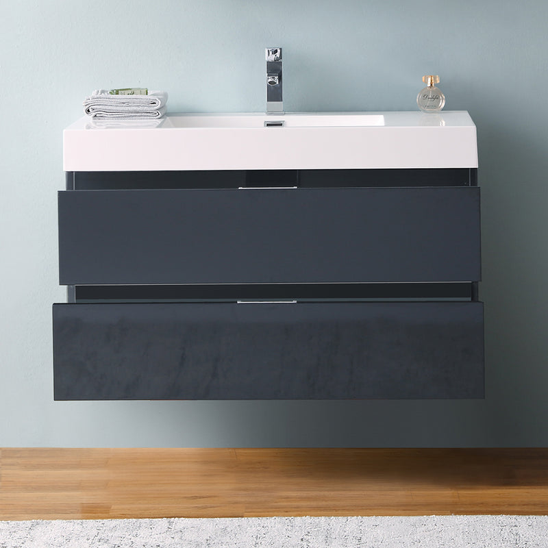 Fresca Valencia 40" Dark Slate Gray Wall Hung Modern Bathroom Vanity FCB8342GG-I