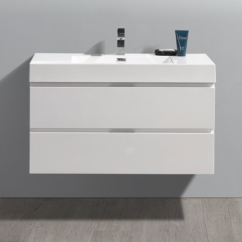 Fresca Valencia 40" Glossy White Wall Hung Modern Bathroom Vanity FCB8342WH-I