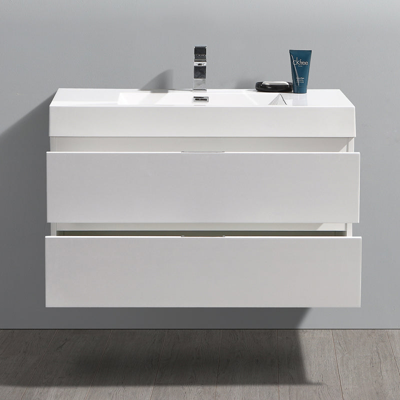 Fresca Valencia 40" Glossy White Wall Hung Modern Bathroom Vanity FCB8342WH-I