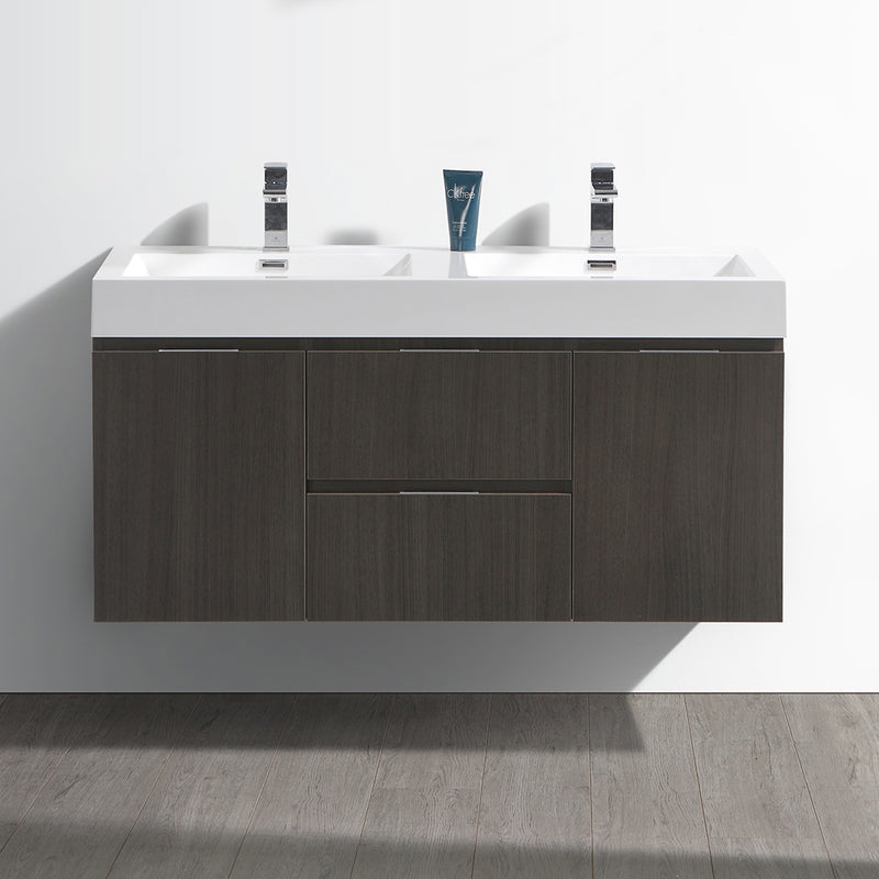 Fresca Valencia 48" Gray Oak Wall Hung Double Sink Modern Bathroom Vanity FCB8348GO-D-I