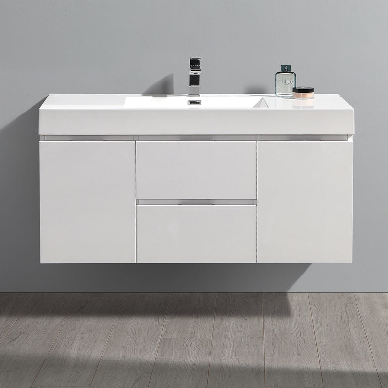 Fresca Valencia 48" Glossy White Wall Hung Modern Bathroom Vanity FCB8348WH-I