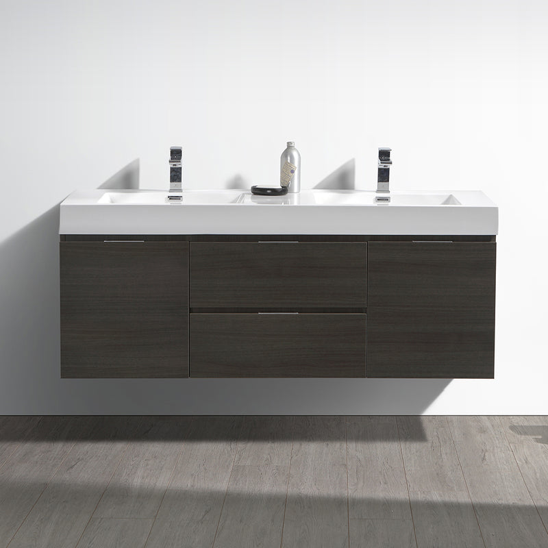 Fresca Valencia 60" Gray Oak Wall Hung Double Sink Modern Bathroom Vanity FCB8360GO-D-I